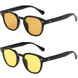 MUNSADE Retro Round Sunglasses for Men Women Vintage Trendy Circle Style UV400 Lenses Unisex Sun Glasses ((2 Pack) Black/Orange+Black/Yellow)