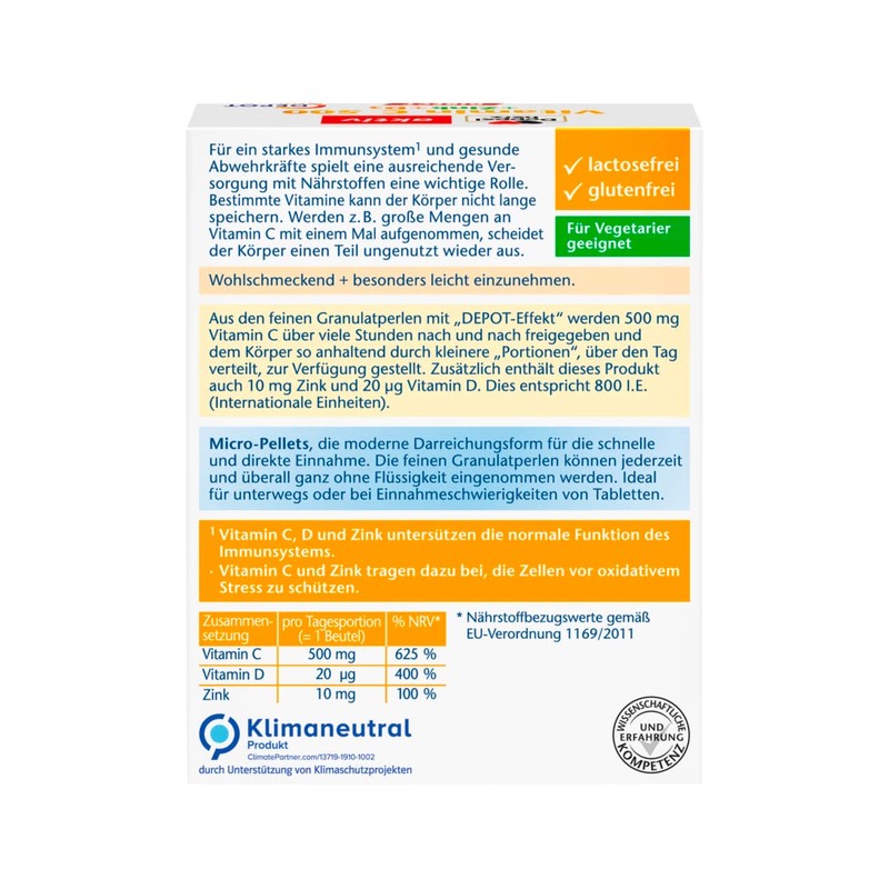 Vitamin C 500 + Zink + D3 DEPOT Direct Pellets