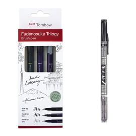 Tombow Fudenosuke Triology Set + Fudenosuke Twin Elastic Brush Tip - Perfect for Hand Lettering, Sketching & Bullet Journaling, Set of 4