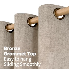 YoungsTex 63 Inch Long Linen Curtains for Short Windows Bronze Grommet Light Filtering Drapes for Bedroom Living Room Office Lightweight, Dark Oatmeal, 2 Panels, 42 X 63 Inch