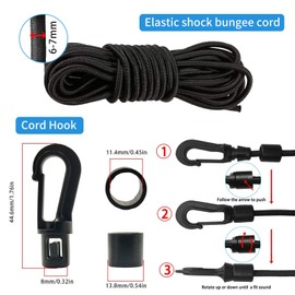 1/4" Elastic Bungee Shock Cord 26 Feet with 10Pcs Cord Hook Suitable for Kayaks Boat Camping Accessories Exercise Fitness and Outdoor Enthusiasts