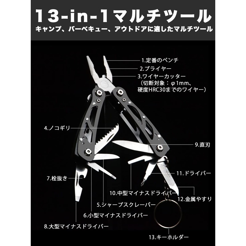 Wlikn Multi-Tool (13-in-1 Mini Size, 2.8 inches (7 cm) After