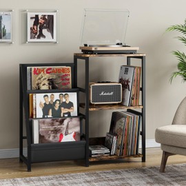 viviluxe Record Player Stand, Turntable Table with 3-Tier Vinyl Storage Holds 220+ Albums, Vinyl Record Display Shelf, End Table for Speaker Holder，Media Console Cabinet for Living Room, Bedroom