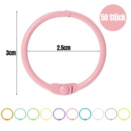 Pack of 50 Bookbinding Rings 25 mm, Metal Book Rings in Multicoloured, Index Card Rings, Binder Rings, Binder Rings for Scrapbook, Album, Memo Tray, Loose Leaf, Paper, Crafts and Key Rings