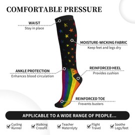 Yealedee Rainbow Compression Socks Calf Knee High Support Socks Novelty For Women Men Athletic Running Hiking Nurse