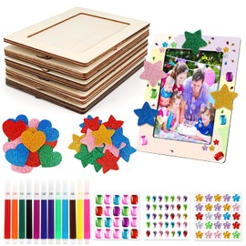 Powmag Picture Frames for Painting, Set of 10, Wooden Picture Frame for Painting, 20 x 15 cm, DIY Children's Crafts, Wooden Frame with Glitter Stones Glitter Foam Rubber Stickers