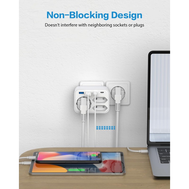 Multiple Plug for Sockets, 3 Sockets with 2 USB A