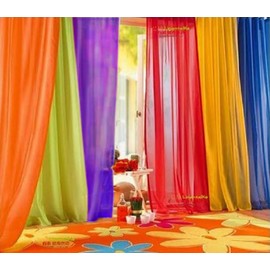 WPM 6 Piece Rainbow Sheer Window Panel Colorful Backdrop Bright Curtains Set for Playroom, Nurseries, Bedroom & More Lime, Orange, Red, Purple, Bright Yellow, Navy Drapes- 96 inch Long Panels