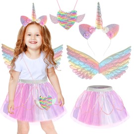 Beipegin Unicorn Costume Princess Costume for Girls Tutu Skirt with Wings Unicorn Headband Unicorn Bag Unicorn Dress Up for Birthday Outfit Christmas Hallween Party