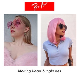 Pro Acme Melting Heart Sunglasses for Women Men Dripping Heart Party Prom Trendy Rimless Eyewear Sets(Gray Heart2+Red Heart1)