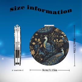 KWSAAHU Double-Sided Pocket Compact Mini Makeup Mirrors 1x, 2X Magnifying Mirror Portable Foldable Round Small Purse Mirror Suitable Daily Travel Party for Woman Man - Peacock