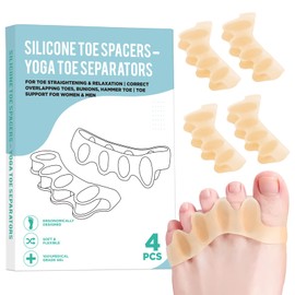 4 Pcs Silicone Toe Spacers – Yoga Toe Separators for Toe Straightening & Relaxation | Correct Overlapping Toes, Bunions, Hammer Toe | Toe Support toe separators for Women & Men (3.98In) TAN