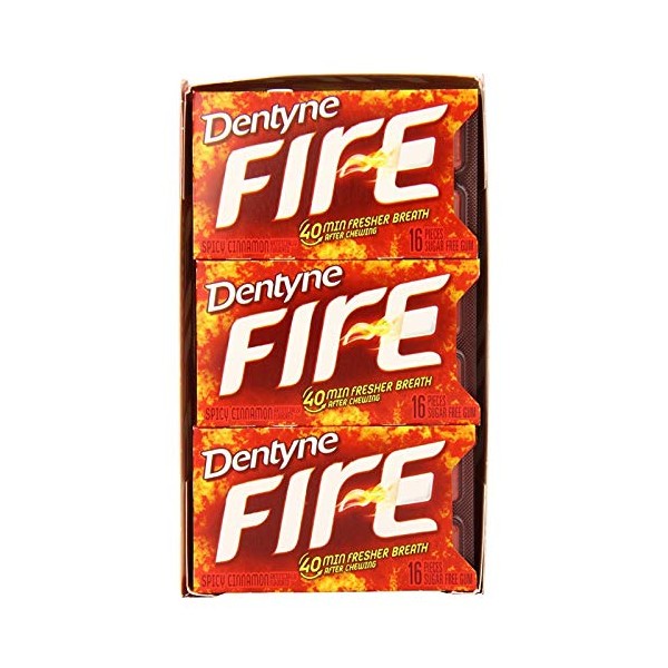Dentyne Fire Sugar-Free Gum (Spicy Cinnamon, 16 Piece, Pack of 9) - 3 Packs