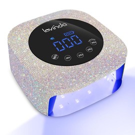 Lavinda Rechargeable UV Nail Lamp, 54W UV Light for Gel Nails Cordless LED Nail Lamp Nail Dryer, Professional Fast Drying Nail Light with Large Touch Display Auto Sensor for Salon & Home - Color: Pink Rhinestones