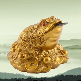 Feng Shui Frog Money Lucky Frog Treasure Basin Statue with Coin Attract Wealth and Good Luck for Home Office Decoration(6.5X6X5cm)