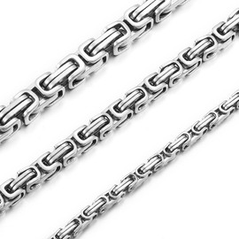 RWQIAN Men's Byzantine Chain Necklace Men's Viking Necklace Byzantine Plate Chain Stainless Steel Silver/Black/Gold 50-70 cm, Stainless Steel