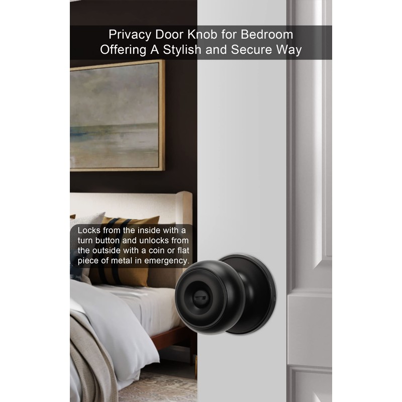 goldenwarm Black Interior Door Knobs, Matte Black Keyless Privacy Door