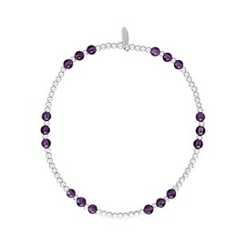 Silverly Sterling Silver Amethyst Stretch Bracelet - Stackable Beaded Ball Bracelets for Women - Elastic Round Purple Gemstone Bead Design - Boho February Birthstone Gift - 925 Silver Jewellery