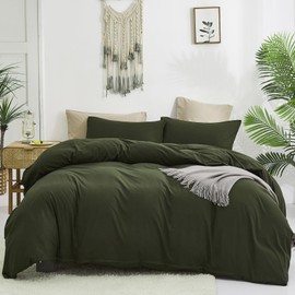Luxlovery Green Comforter Set Full Army Green Bedding Set Minimalist Bedding Set Modern Soft Breathable Blanket Quilts Olive Comforter Set for Women Men Full Bed