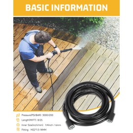 KEYALL 25FT Steel Wire Braided Kink Resistant Pressure Washer Hose, 1/4 Inch with M22 14MM Swivel, 3200 PSI Max, Black, 1.05 kg, 1 Pack