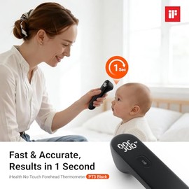 iHealth Termómetro digital infrarrojo sin o para la frente, termómetro para adultos y niños, termómetro para bebés sin o, 3 sensores ultrasensibles, dígitos LED gr Negro 2 pies