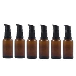 ericotry 3PCS Empty Amber Glass Pump Press Bottles Travel Size Liquid Containers Cosmetic Dispenser for Toiletries Cream Lotion Foundation (30ml/1oz )