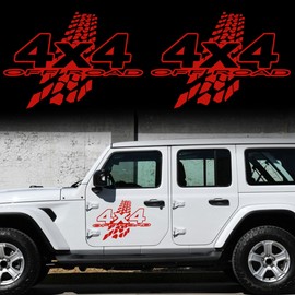 TOMALL 1Pair 19'' 4X4 Off-Road Decals for Car Body Door Side Auto Checkered Sport Graphic Vinyl Stickers Waterproof Stripes Decorations for Pickup Trucks Vehicles Universal Decals Accessories (Red)