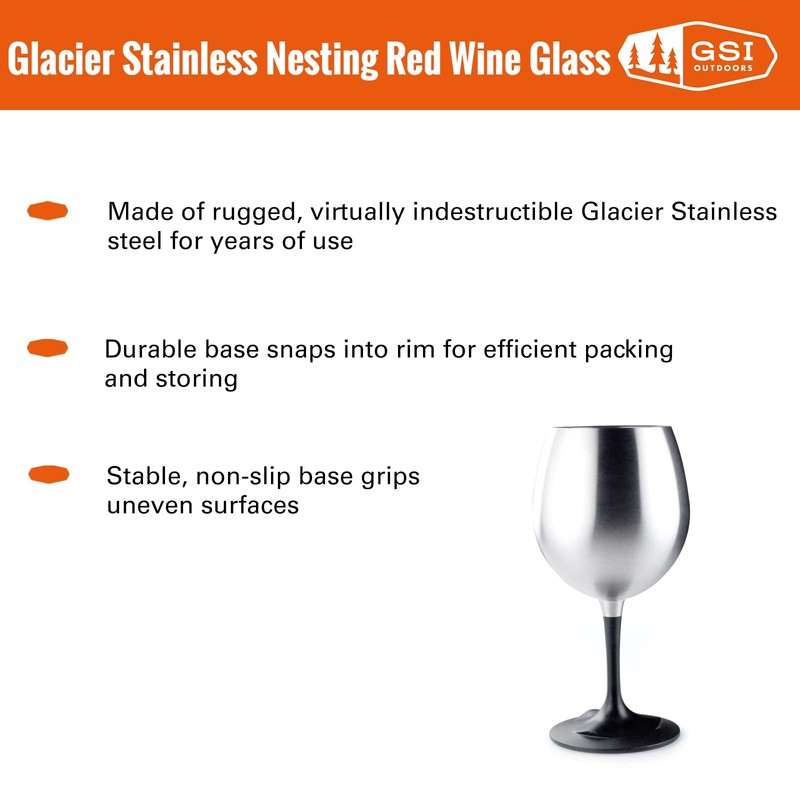 GSI Outdoors 63310 Glacier Stainless Steel Nesting Red Wine Glass