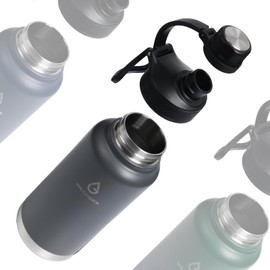 VOLCAROCK Stainless Steel Sports Water Bottle with Straw Lid Dustproof, 3 Lids, 24/32/40/64 oz BPA Free Vacumm Insulated Water bottle, Leakproof and Sweat Free, Perfect for The Go - 32 Oz Grey