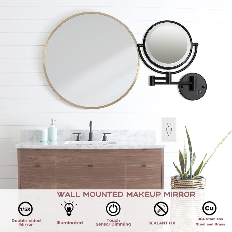 RECKODOR Hard Wired Make up Mirror Magnifying Lighted Black Wall