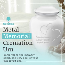 GetUrns - Embrace Hearts Urns for Human Ashes, Cremation Urns for Adult Ashes Men & Women, Cremation Urn for Home, Vault, or Niche, 200 cu. in., Custom Single Engraving, White