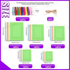 Swpeet 105Pcs Colorful Paper Photo Frames Set, Hanging Photo Display Frames, Includes 3Inch/4Inch/5Inch/6Inch/7Inch Hanging Album Frame Each for 10Pcs, 50Pcs Colorful Clips and 5Pcs 78" Strings