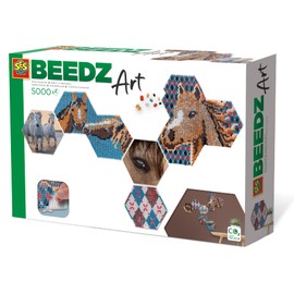 SES Creative 06023 Beedz Art - Hex Tiles Horse Ironing Beads Set - 5000 Beads, 3 Hexagonal Pin Plates, Horse Motifs Art Project, for Children from 12 Years