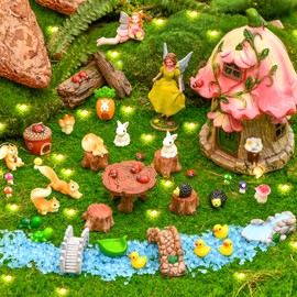 Allfyer Fairy Garden Accessories, Fairy Garden Kit, Fairy Figurines and Miniatures, Fairies, Fairy House and Mini Animals for Fairy Garden Decor
