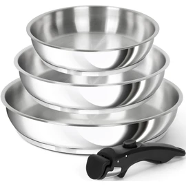 MICHELANGELO Stainless Steel Frying Pan Set, Cooking Pans with Removable Handle, Triply Base Stainless Steel Pan Set, Induction Compatible Skillet- 8" & 9.5" & 11"