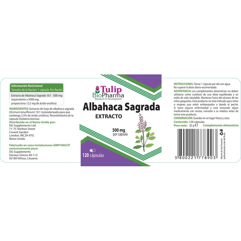 Tulsi Holy Basil 5000mg Equivalent (500mg of 10:1 Extract) 120