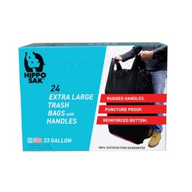 Hippo Sak 33 Gallon Extra Large Trash Bags with Handles 48 Count (24 per Box - 2 pack)