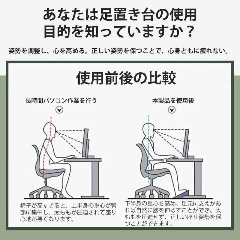 フットレスト デスク下 足置き台 机の下 高さ 角度 調整 足ツボ マッサージローラー 180°スウィング