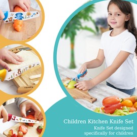 Kibbidea Kids Knife Set for Real Cooking, 4pcs Kids Safe Kitchen Cutting Knives, Stainless Steel Blades, Children First Starter knife, BPA-free (Multicolor)