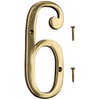 6-inch House Number 6 (Six) with Mounting Screws, Polished Brass,