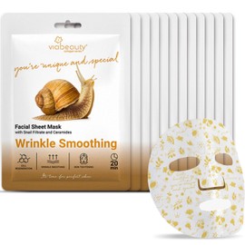 VIABEAUTY Pack De 12 Mascarillas Faciales De Mucina De Caracol, Colágeno, Ceramidas Y Ácido Hialurónico - Mascarillas Faciales Rejuvenecedoras,