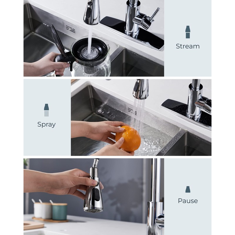 FORIOUS Kitchen Faucet with Soap Dispenser Chrome, Single Handle Stainless