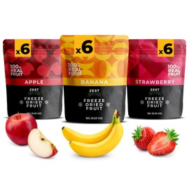 Freeze Dried Fruit by Zest Delites, Freeze Dried Strawberries, Dried Apple Chips, Bananas, Healthy Fruit Snacks Variety Pack, No Sugar Added, Dehydrated Fruit Crisps, No Additives, 0.53Oz(Pack of 18)