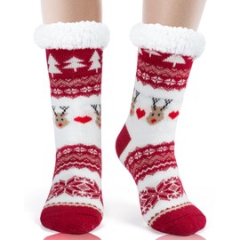 HONGTEYA Christmas Women Slippers Fuzzy Socks Winter Thick Warm Socks with Grippers Non Slip Soft Cozy Fleece Lining Christmas Gifts Socks