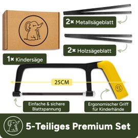 Eli® Kindersäge ab 6 Jahre inkl. 4 Sägeblätter für Holz und Metall- echte Bügelsäge zum Basteln – werkeln – reparieren für alle Baumeister und Bauarbeiter - Säge für Kinder