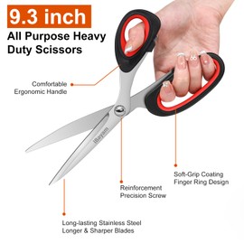 iBayam iBayam Scissors All Purpose, 9.3 Inch Scissors Heavy Duty Stainless Steel Shears for Home Household Cutting Fabric Leather, Sewing Shears, Paper Box Cutter, Package Opener, Hand Cutting Tools
