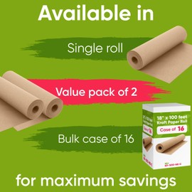 Paclord 18" x 1200" (100 ft) Brown Kraft Paper Roll (Value Pack of 2), 45 lbs Thickness, Made in USA Colored Kraft Paper for School, Bulletin Kraft Paper - Odorless, Non-Toxic, Safe for Kids