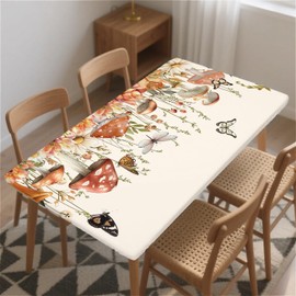 artslion Rectangle Waterproof Tablecloths Elastic Edge for Secure Fit-30 x 72 inch Wipeable Table Cover Non-PVC Fabric Mushroom feast Designs Indoor Outdoor Use