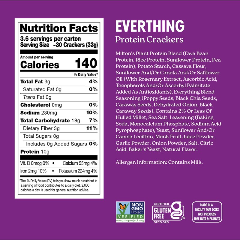Milton's Protein Crackers, Everything - 10g of Plant-Based Protein Per