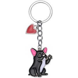 WEWAYSMILE Dog Car Keychain Pet Keychain Portable Metal Keychain Gift for Pet Lover Birthday Puppy Theme Party Supplies, French Bull Terrier, About 8.5*7.5*1 mm